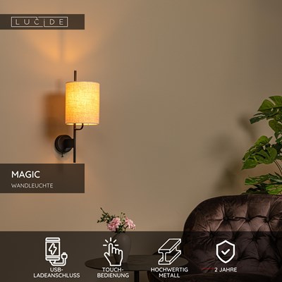 Lucide MAGIC - Wandleuchte - 1xE27 - Mit USB-Ladepunkt - Schwarz